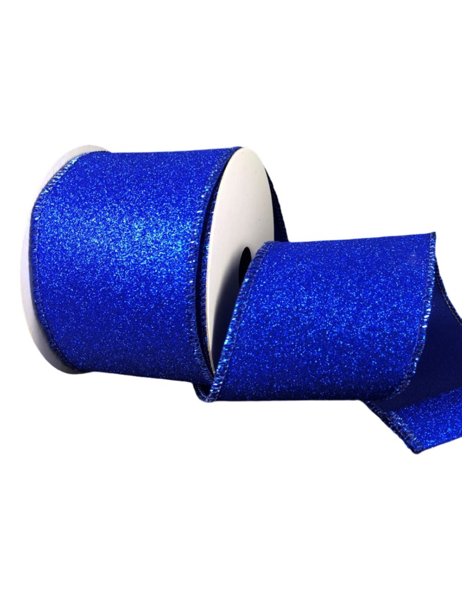 Solid royal blue flat glitter Ribbon 2.5” - Greenery MarketWired ribbonX820640 - 25