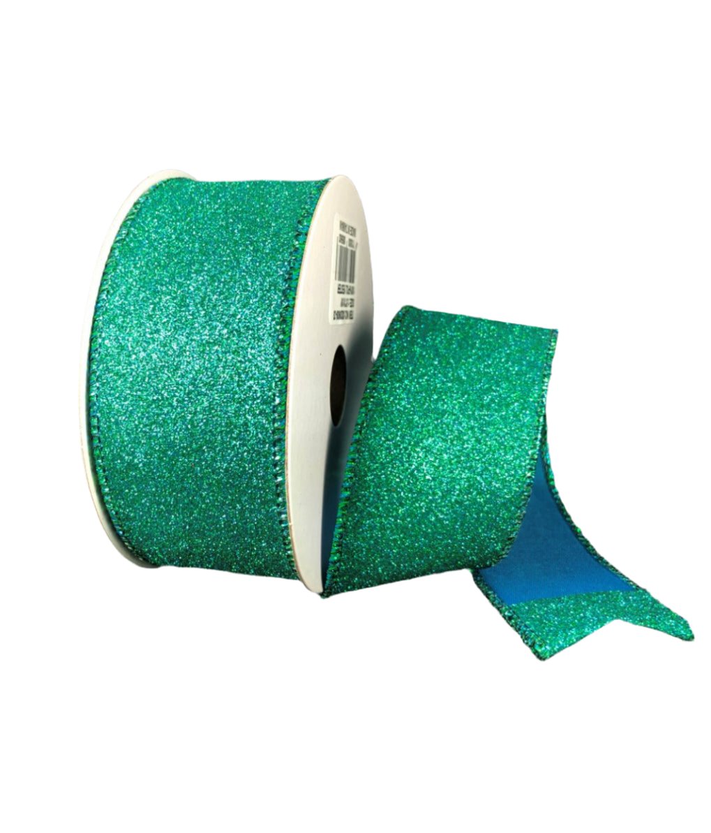 Solid turquoise flat glitter Ribbon 1.5” - Greenery MarketWired ribbonX820609 - 33