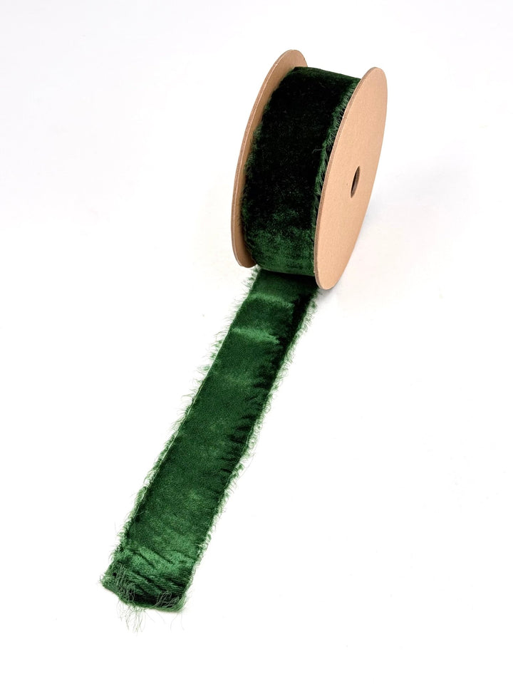 Spruce Frayed Edge Velvet Ribbon - 1.5" Unwired - Greenery Market7300-593-38E