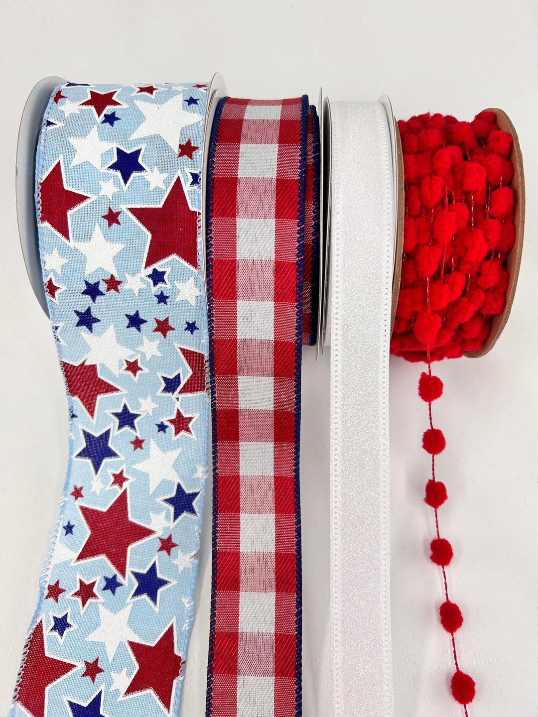 Stars Patriotic Bow Bundle x 4 Wired Ribbons - Greenery MarketWired ribbonStarsPompomX4