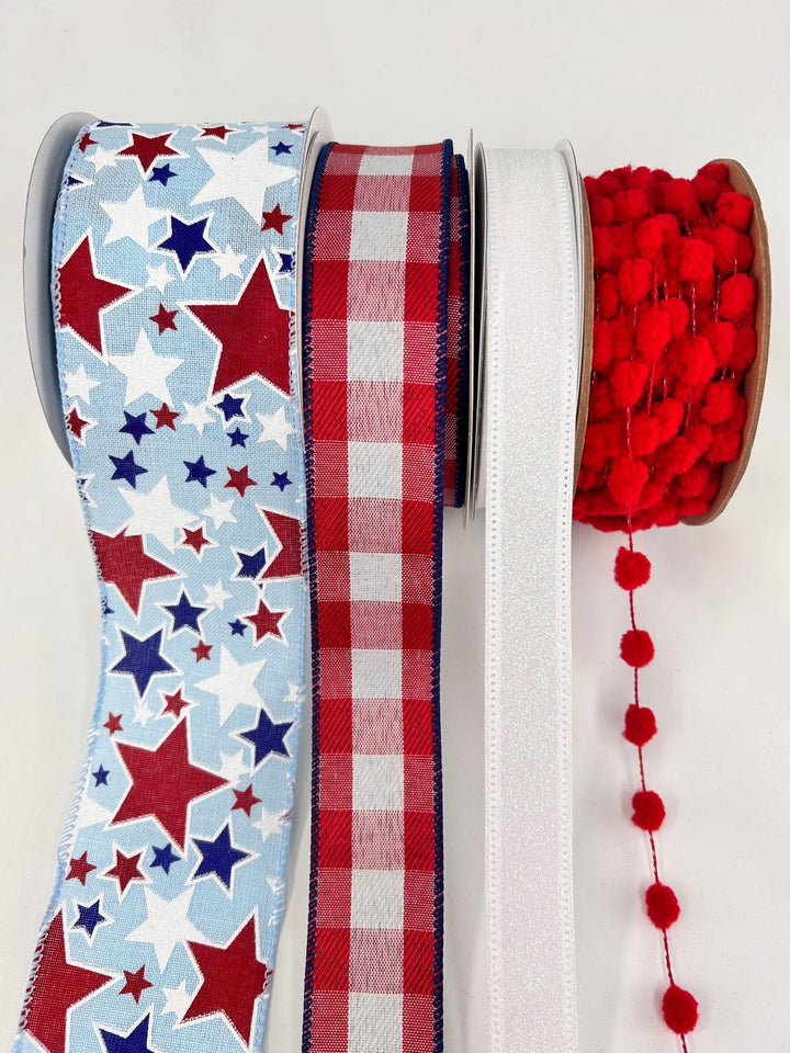 Stars Patriotic Bow Bundle x 4 Wired Ribbons - Greenery MarketWired ribbonStarsPompomX4