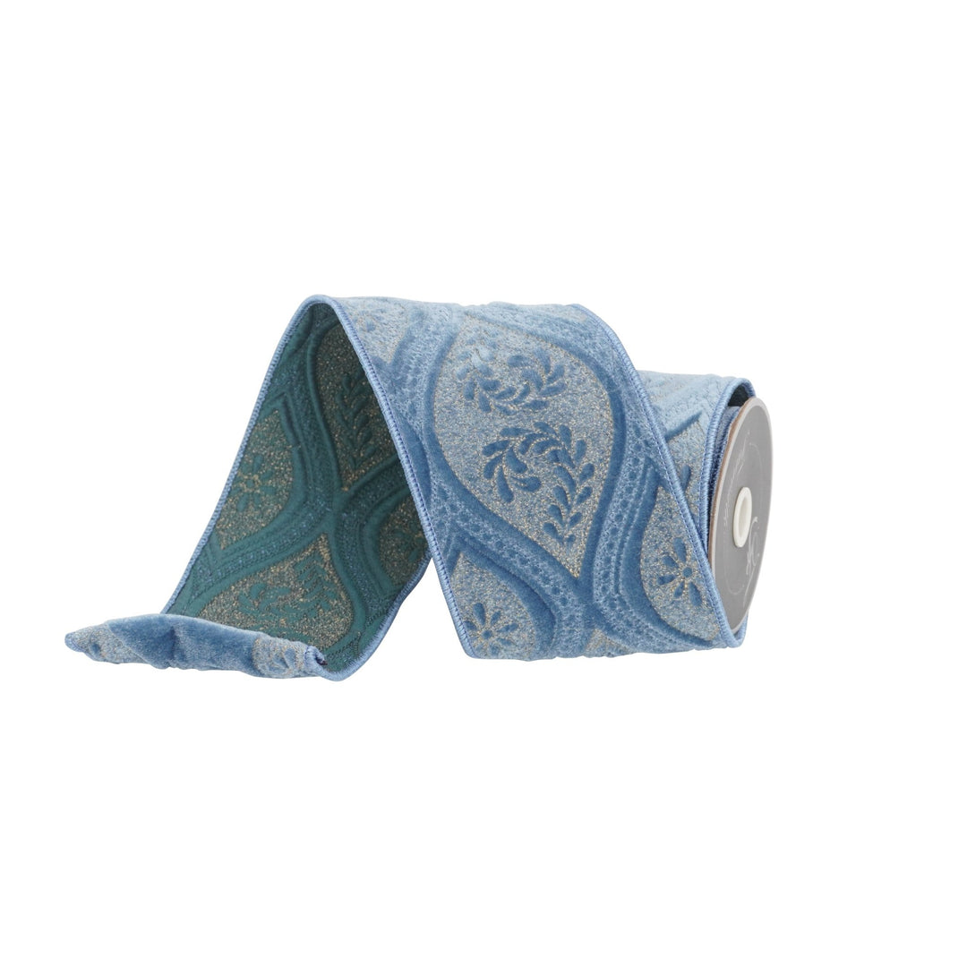 Steel Blue Laurel Tapestry Farrisilk Wired Ribbon - 4" - Greenery MarketRC075 - 17