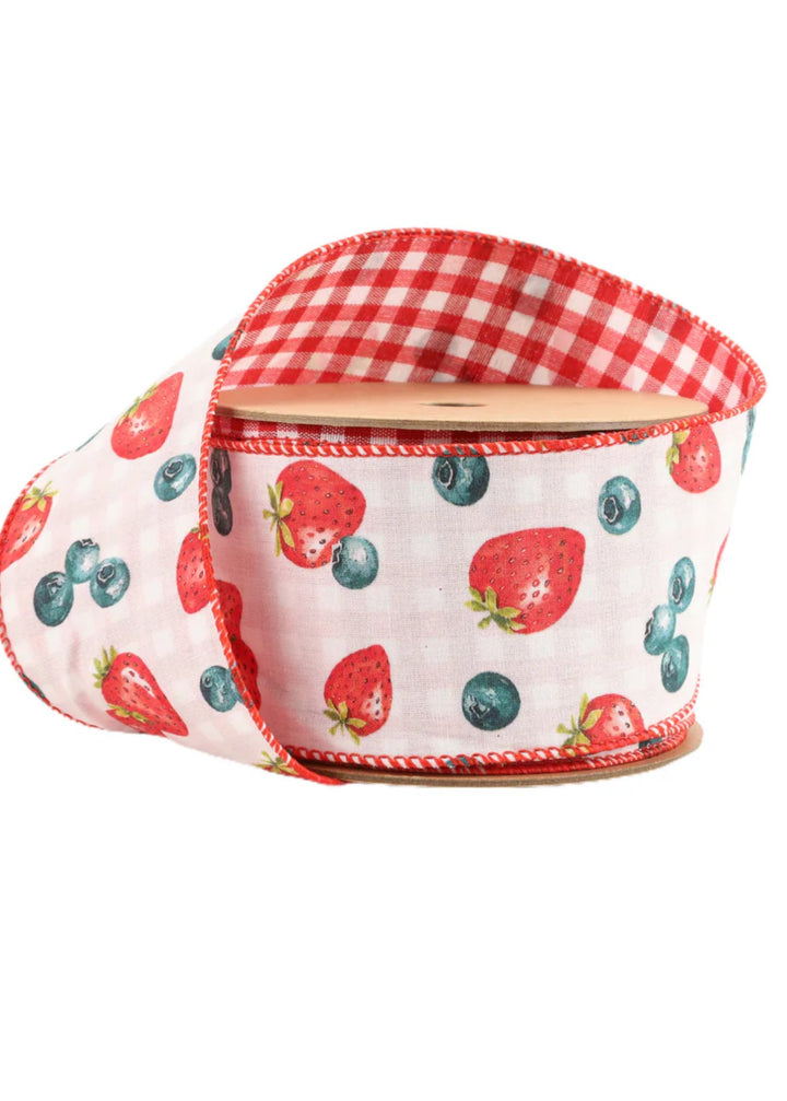 Strawberry and gingham wired ribbon, 2.5” - Greenery MarketWired ribbon4401W - 250 - 63E