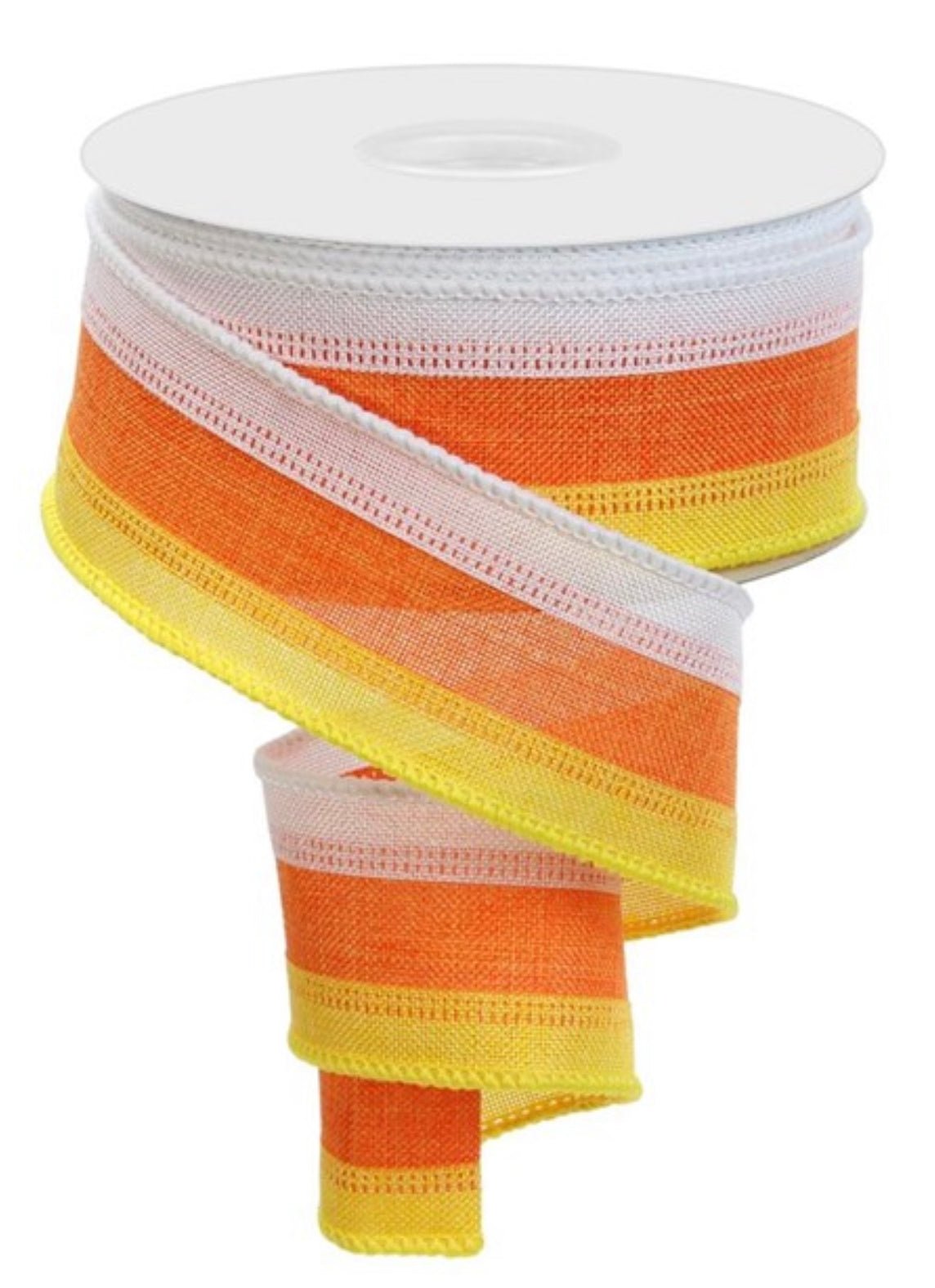 stripe wired ribbon- yellow, orange, and white 1.5” - Greenery Market