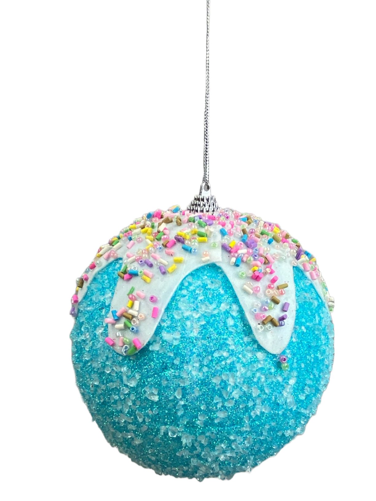 Sugared blue ornament with icing and sprinkles 5” - Greenery Market85789BL