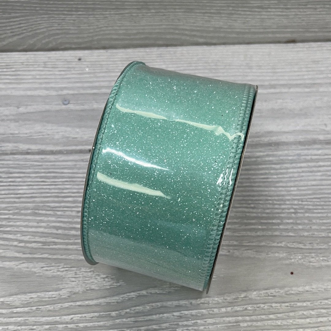 Sugared Candy ribbon - mint glittered - 2.5” - Greenery Marketwired ribbonMTX65002 mint