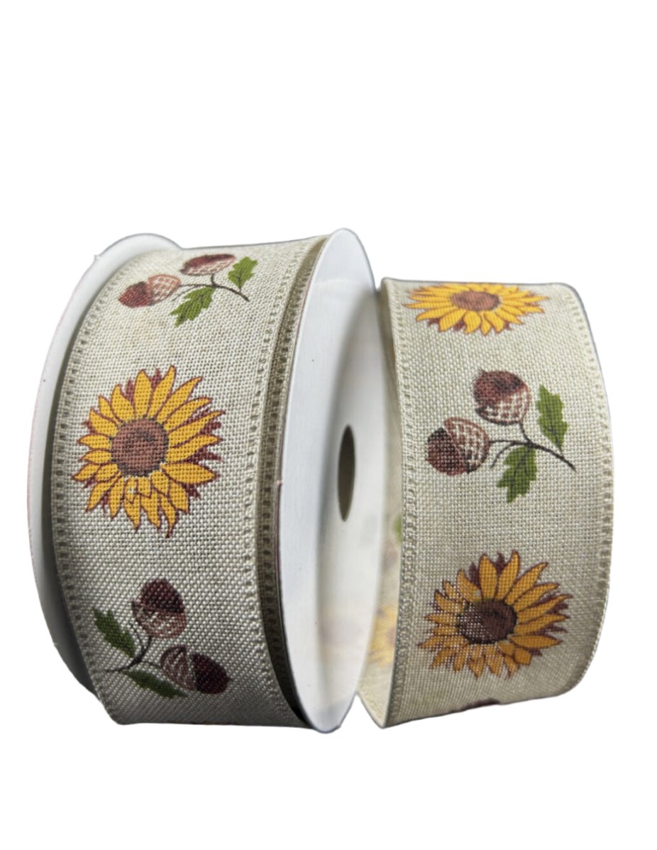 Sunflower and acorn wired ribbon, 1.5" - Greenery MarketRibbons & Trim65437 - 09 - 49