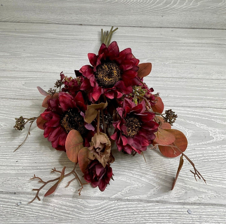 Sunflower and eucalyptus mixed bundle - burgundy - Greenery MarketArtificial Flora26340