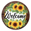 Sunflower and wood look metal welcome, round sign - Greenery MarketSeasonal & Holiday DecorationsMD0878