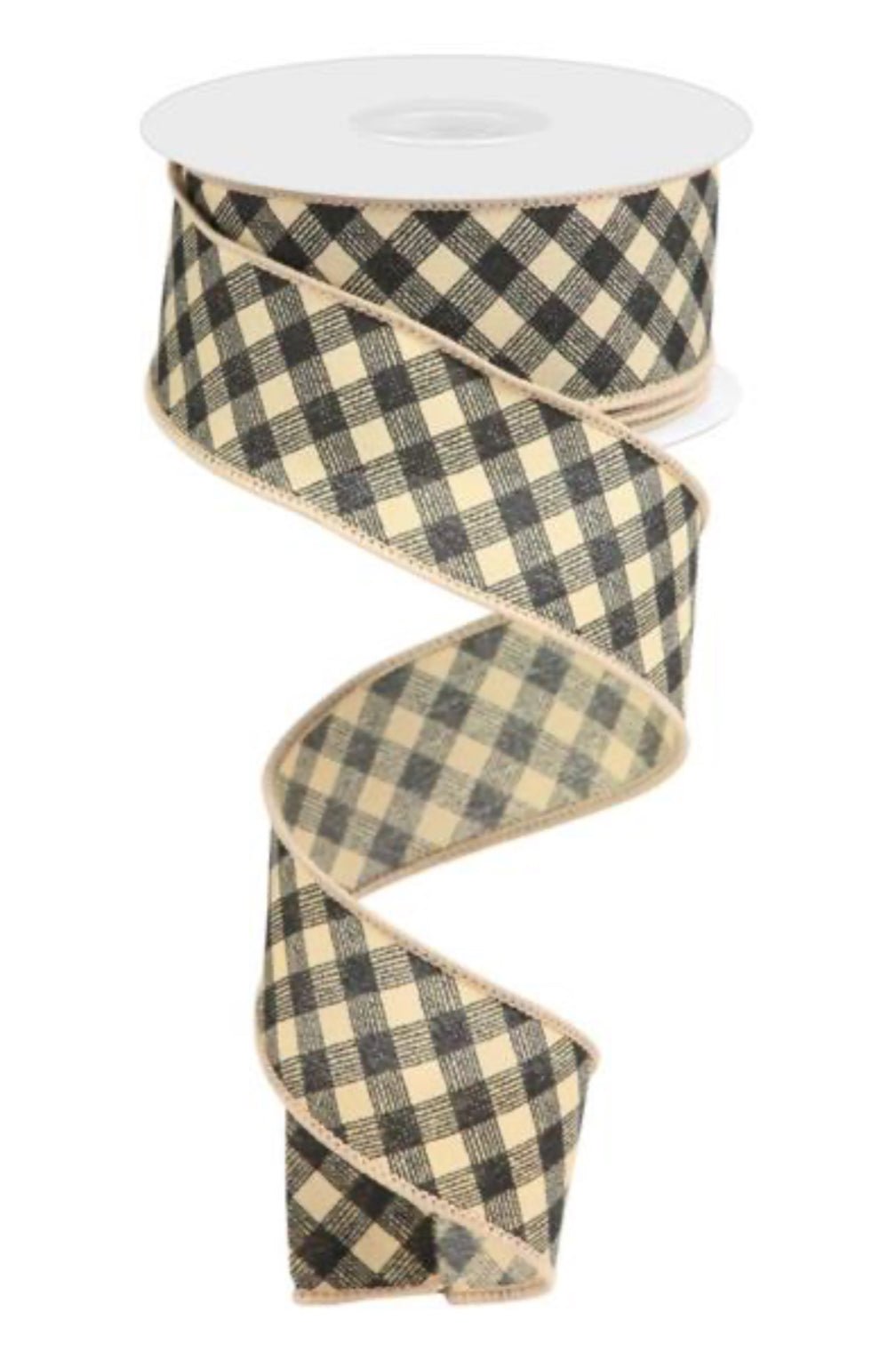 Tan and black bias gingham wired ribbon 1.5" - Greenery MarketWired ribbonRGC133061