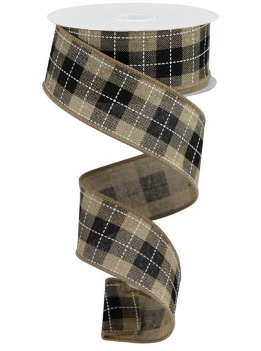 Tan and black plaid 1.5” wired ribbon - Greenery MarketWired ribbonRGA184901