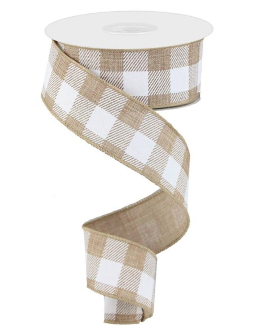 Tan and white check plaid wired ribbon , 1.5" - Greenery MarketRibbons & TrimRG01799JW