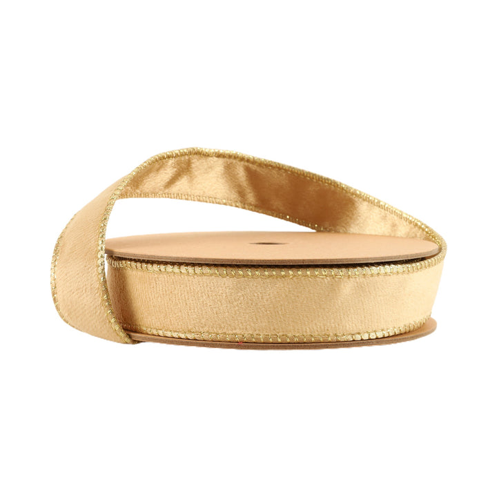 Tan & Gold Reversible Classic Velvet Wired Ribbon - 1" - Greenery Market7115W - 835 - 25E