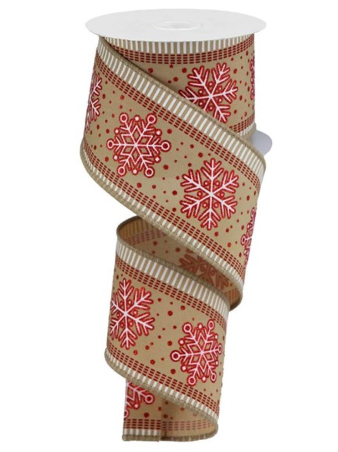 Tan with red snowflakes wired ribbon - 2.5” - Greenery MarketWired ribbonRGB1227F2