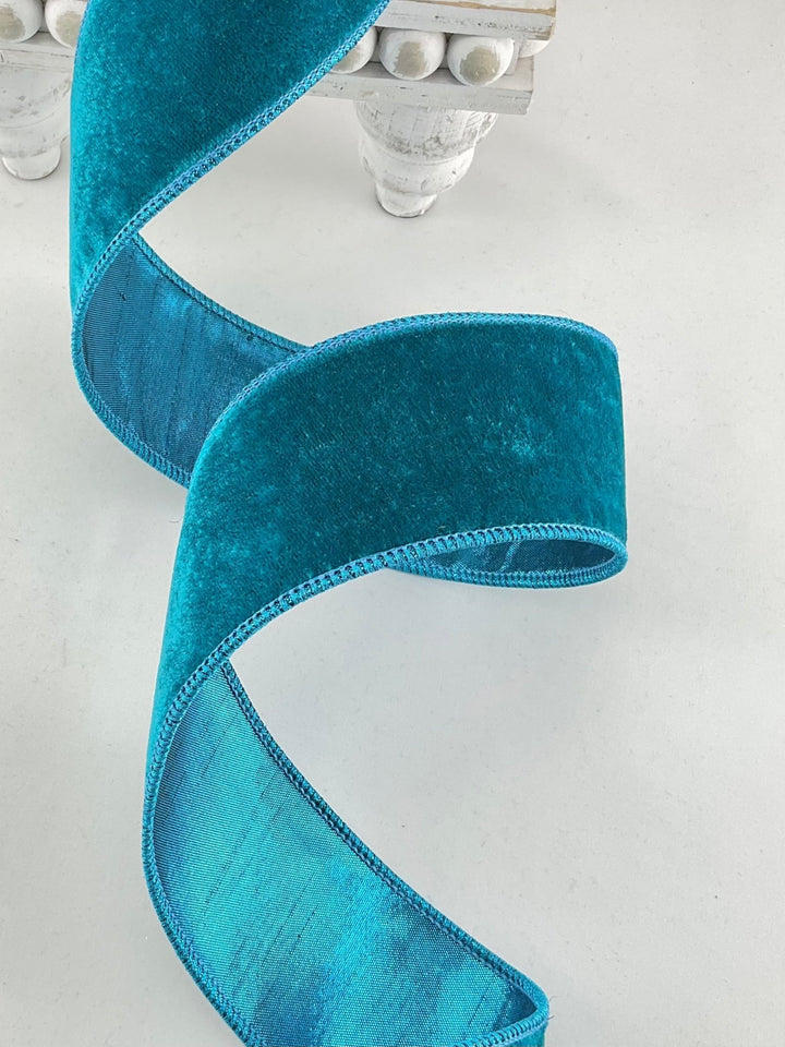 Teal Wired Velvet Premium Ribbon - 2.5" - Greenery Market7049W-347-63C