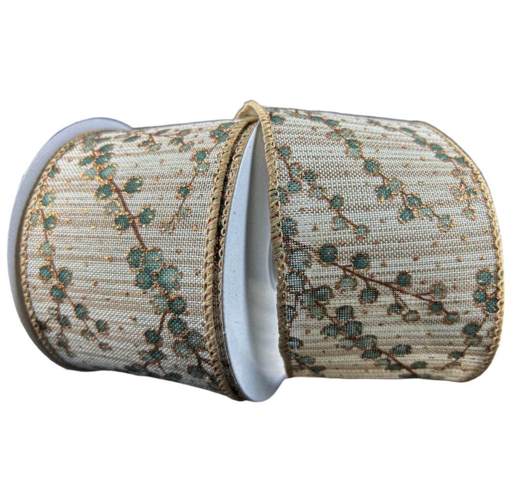 Textured teal berry branches wired ribbon, 2.5" - Greenery MarketWired ribbon61401 - 40 - 05