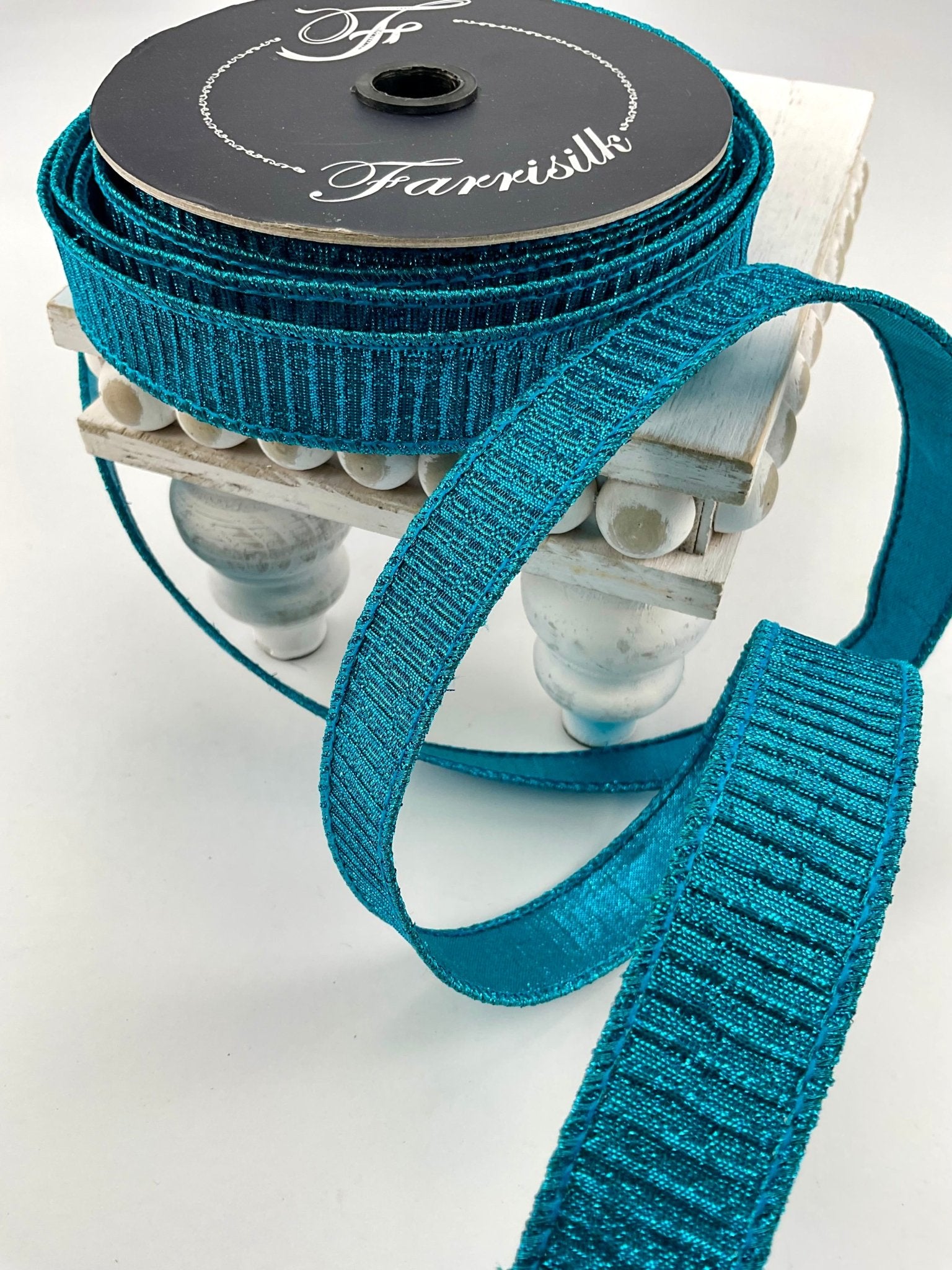 Turquoise 1” pleated metallic farrisilk wired ribbon - Greenery MarketRibbons & TrimRK437-79
