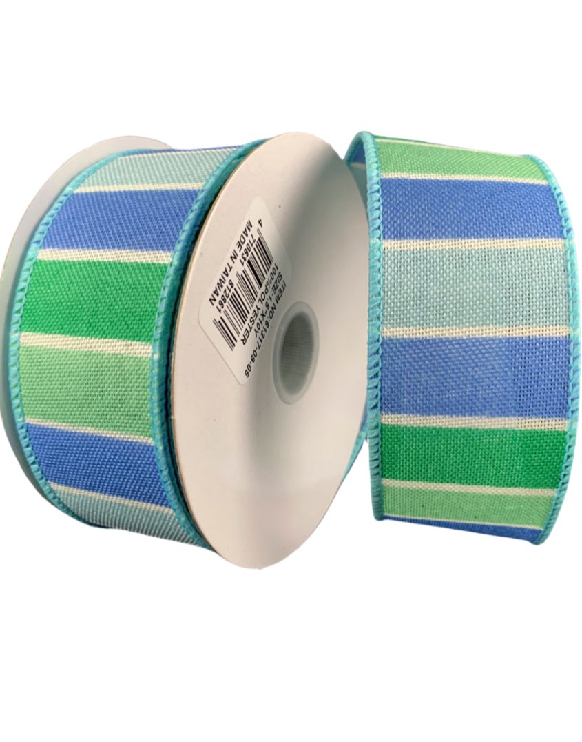 Turquoise and green striped wired ribbon, 1.5" - Greenery MarketWired ribbon61317 - 09 - 05