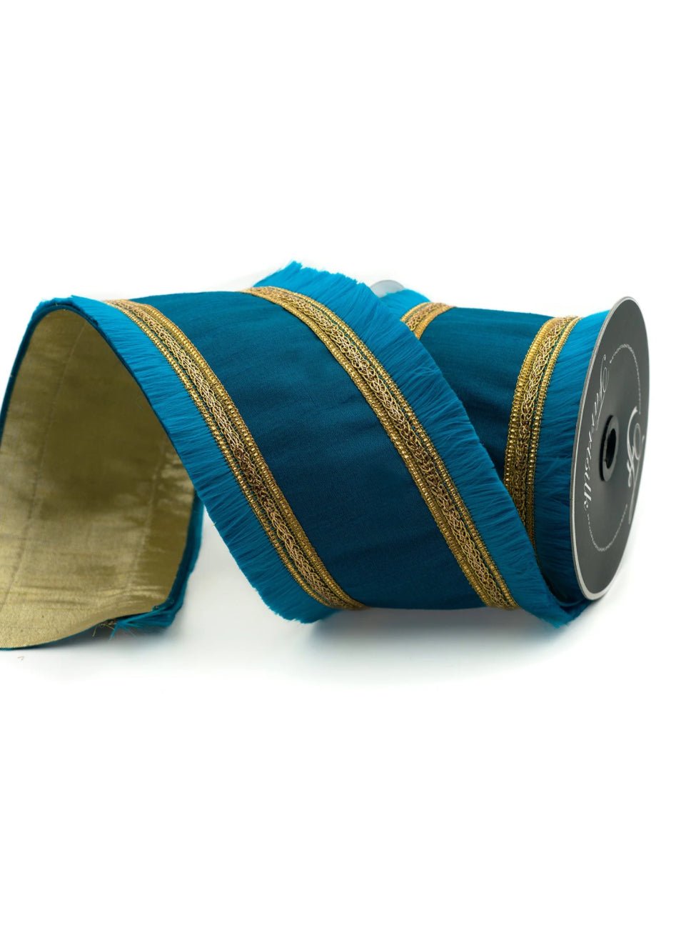 Turquoise with festival fringe edge 4” farrisilk wired ribbon - Greenery MarketRibbons & TrimRK337 - 79