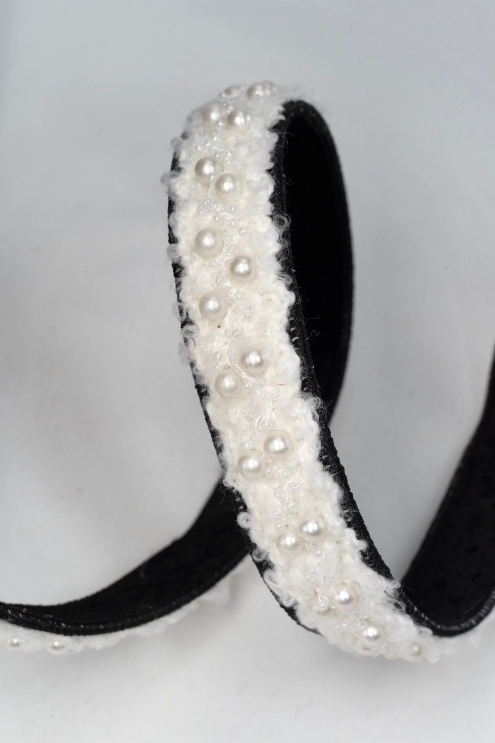 Tweed & Pearl With Black Velvet Back Wired Ribbon - 1" - Greenery Market25-B295-3