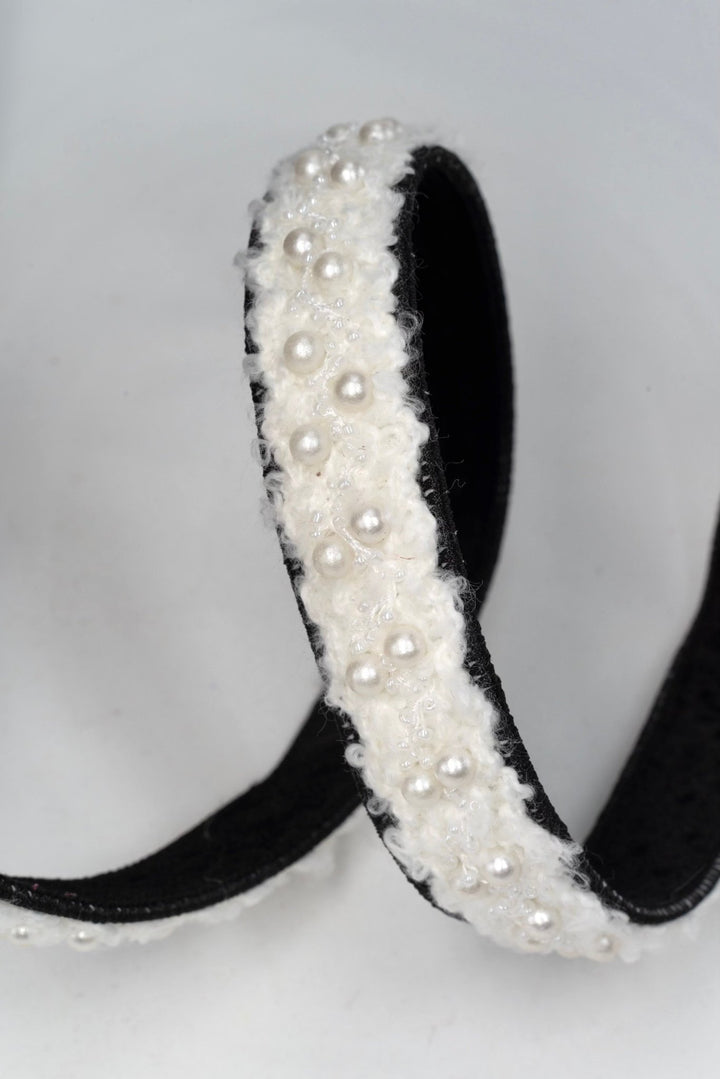 Tweed & Pearl With Black Velvet Back Wired Ribbon - 1" - Greenery Market25-B295-3