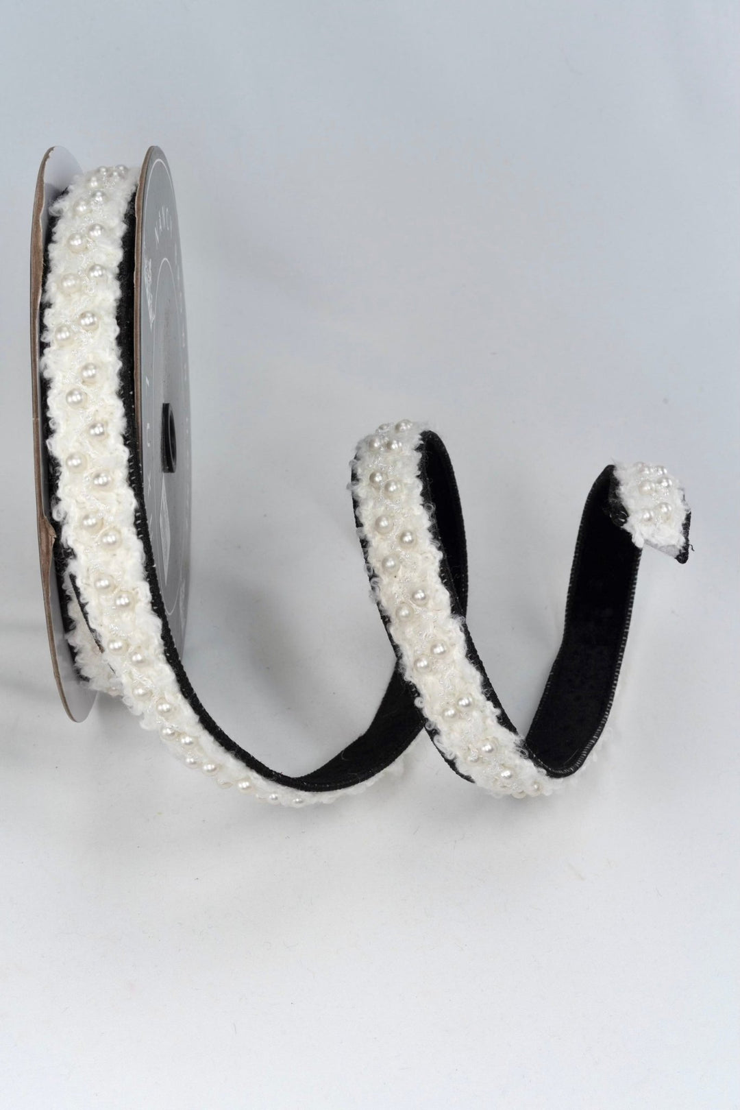 Tweed & Pearl With Black Velvet Back Wired Ribbon - 1" - Greenery Market25-B295-3