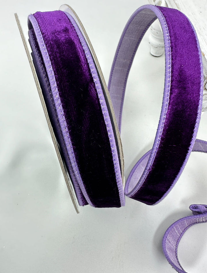 Two tone purple plush velvet luster 1” farrisilk wired ribbon - Greenery MarketRibbons & TrimRK130-07