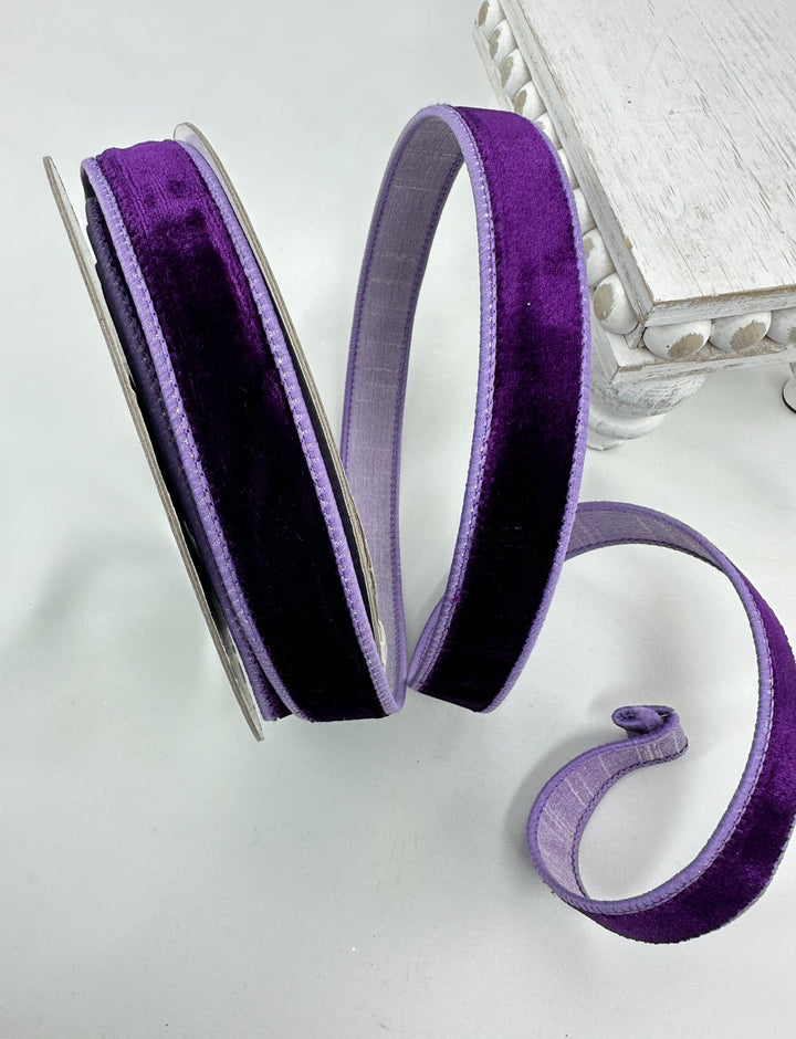 Two tone purple plush velvet luster 1” farrisilk wired ribbon - Greenery MarketRibbons & TrimRK130-07