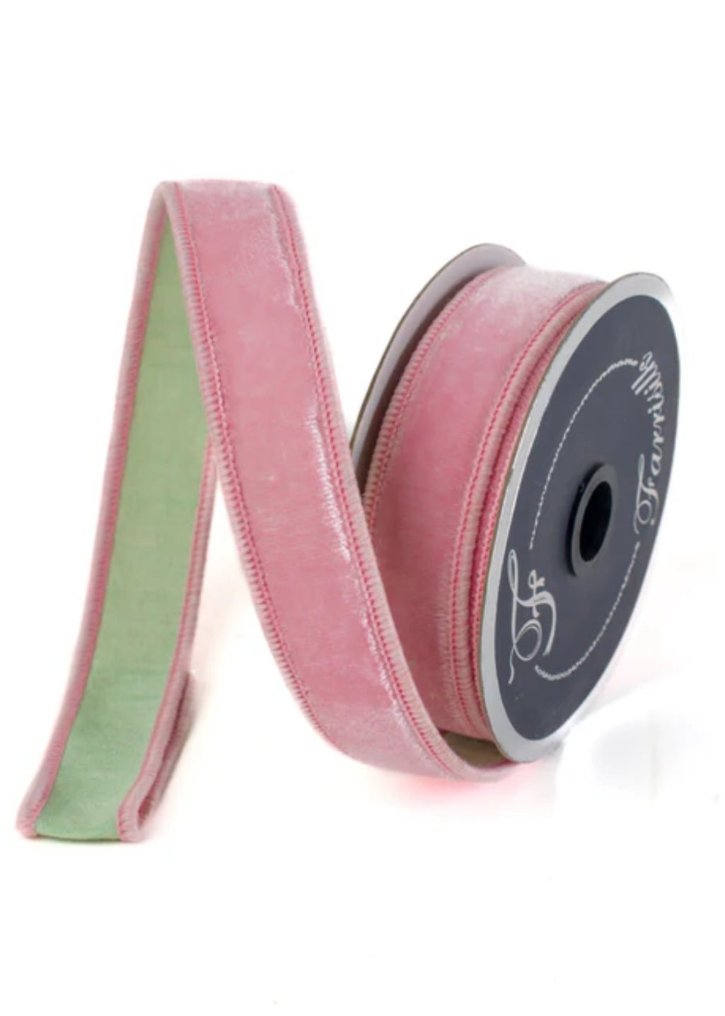 Two tone, sherbet mint and pink plush velvet luster 1” farrisilk wired ribbon - Greenery MarketRibbons & TrimRK740 - 64