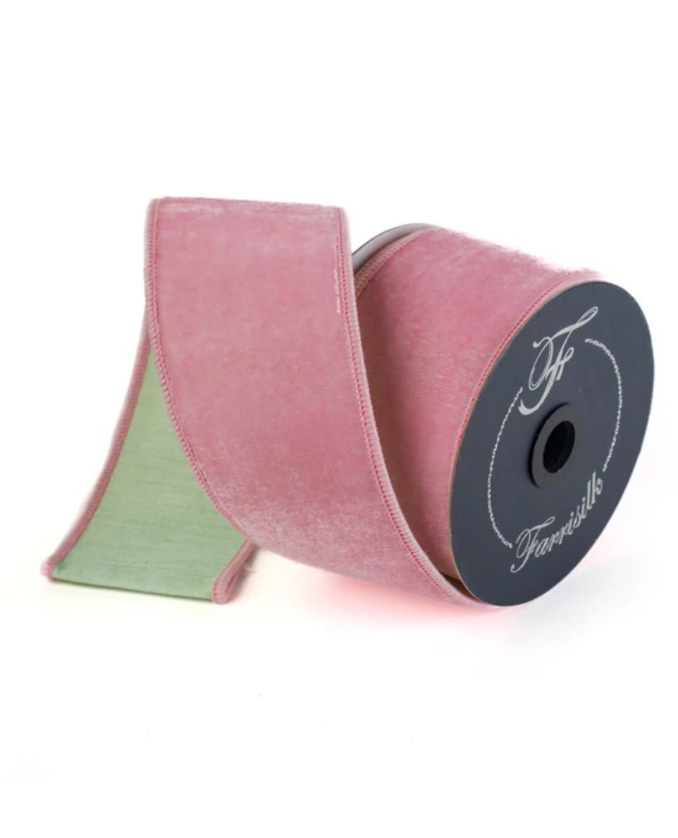 Two tone, sherbet mint and pink plush velvet luster 2.5” farrisilk wired ribbon - Greenery MarketRibbons & TrimRK741 - 64