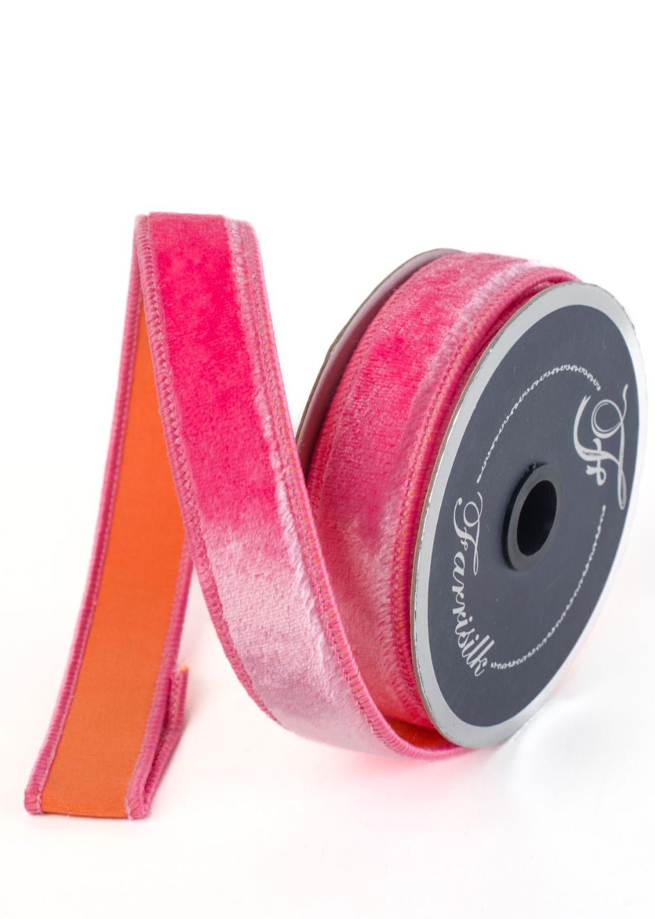 Two tone, sherbet orange and pink plush velvet luster 1” farrisilk wired ribbon - Greenery MarketRibbons & TrimRK740 - 74