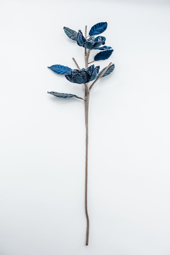 Velvet and jeweled magnolia spray - blue - Greenery Market229774