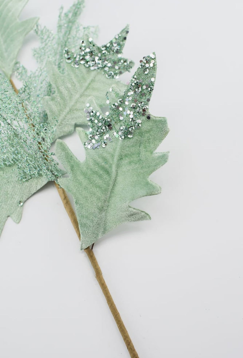 Velvet and sequins holly spray - mint - Greenery MarketWinter and ChristmasXF629 - AQ