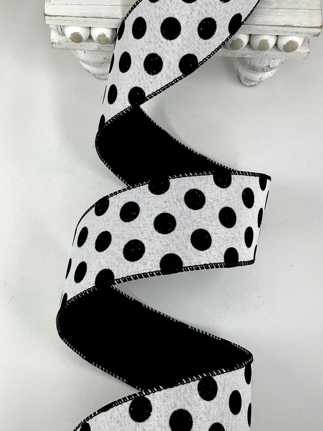 Velvet Black Dots Wired Ribbon - 2.5" - Greenery Market6006W-031-63E