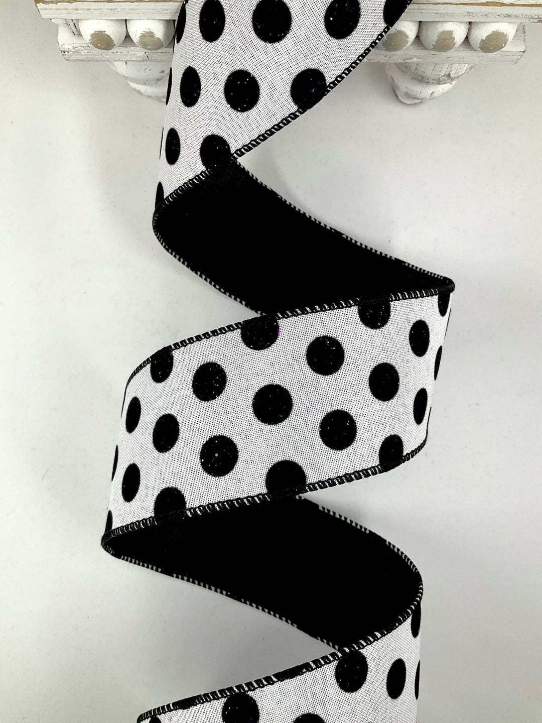 Velvet Black Dots Wired Ribbon - 2.5" - Greenery Market6006W-031-63E
