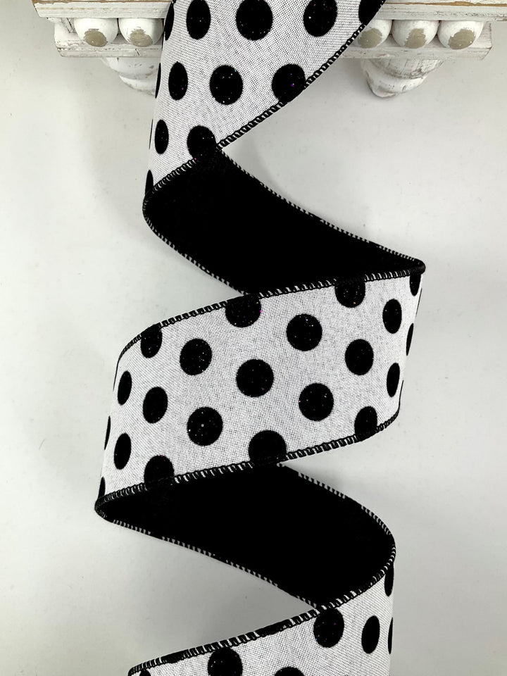 Velvet Black Dots Wired Ribbon - 2.5" - Greenery Market6006W-031-63E