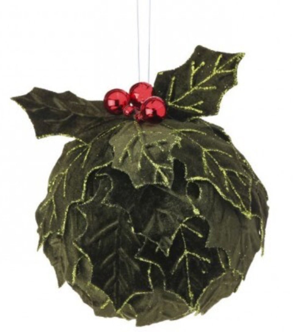 Velvet, holly kissing ball ornament - Greenery MarketMTX73409