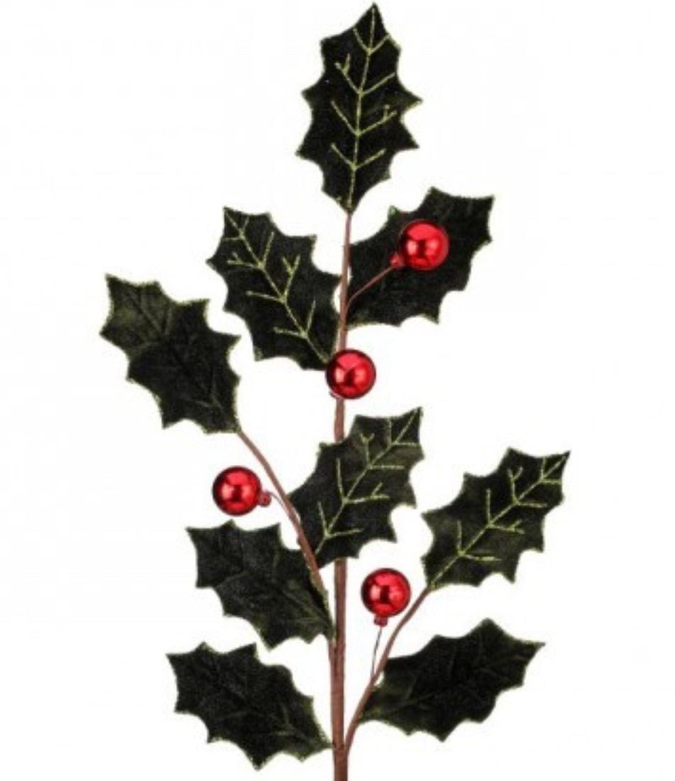 Velvet holly with red berries spray - Greenery MarketgreeneryMTX73407