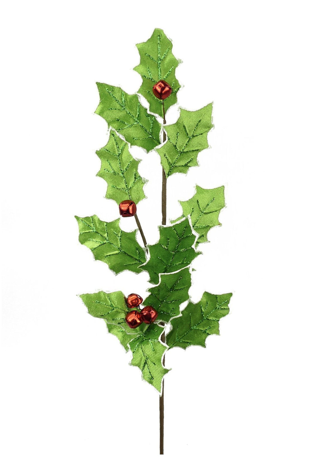 Velvet holly with red berry bells spray - Greenery MarketChristmas84607SP25