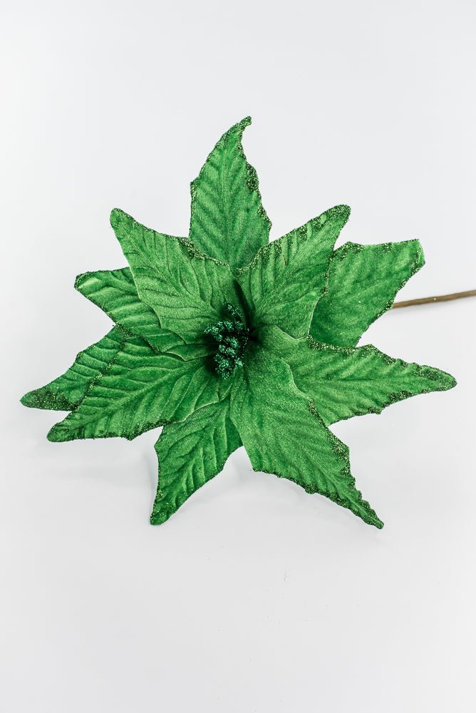 Velvet poinsettia pick - green - Greenery Market85730GN