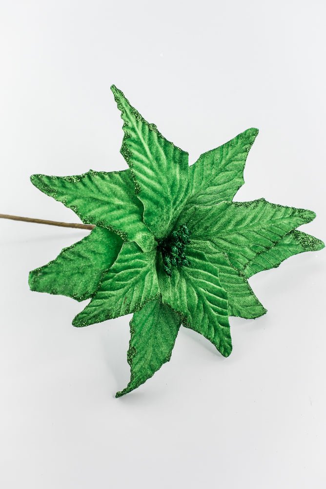 Velvet poinsettia pick - green - Greenery Market85730GN