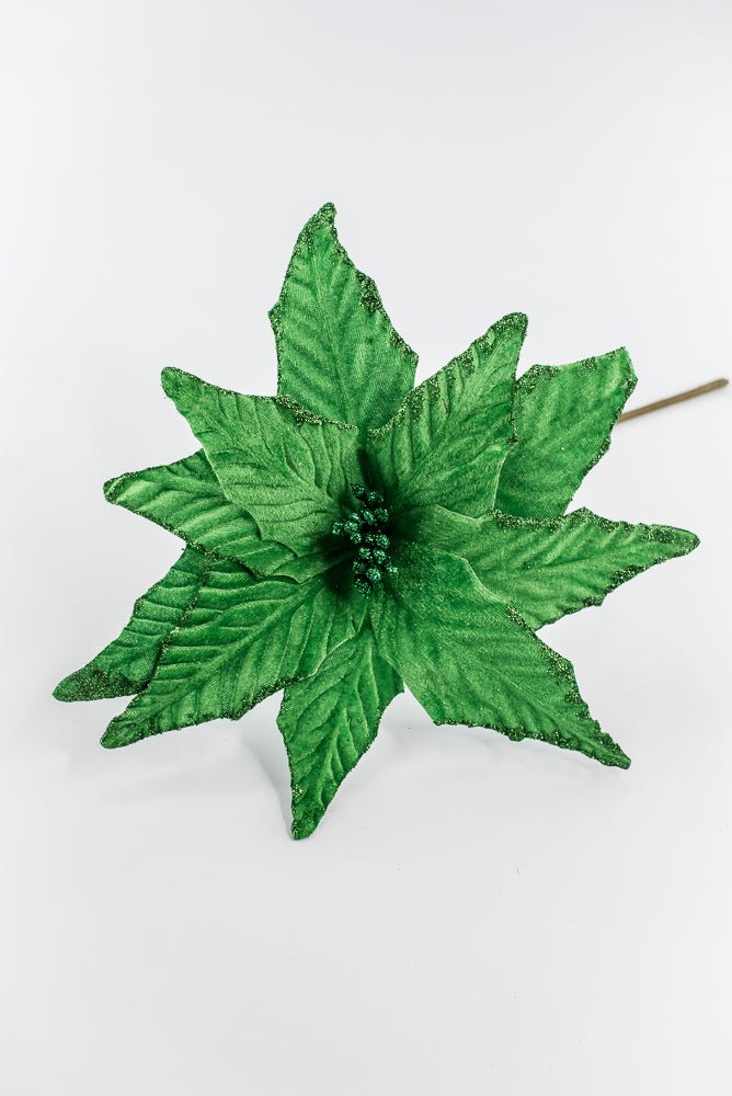 Velvet poinsettia pick - green - Greenery Market85730GN