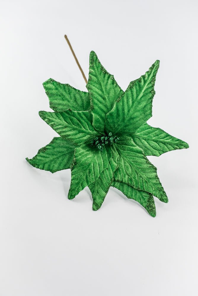 Velvet poinsettia pick - green - Greenery Market85730GN