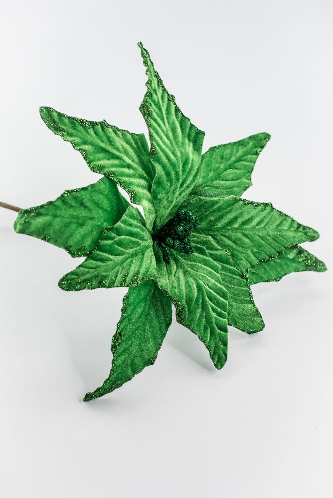 Velvet poinsettia pick - green - Greenery Market85730GN