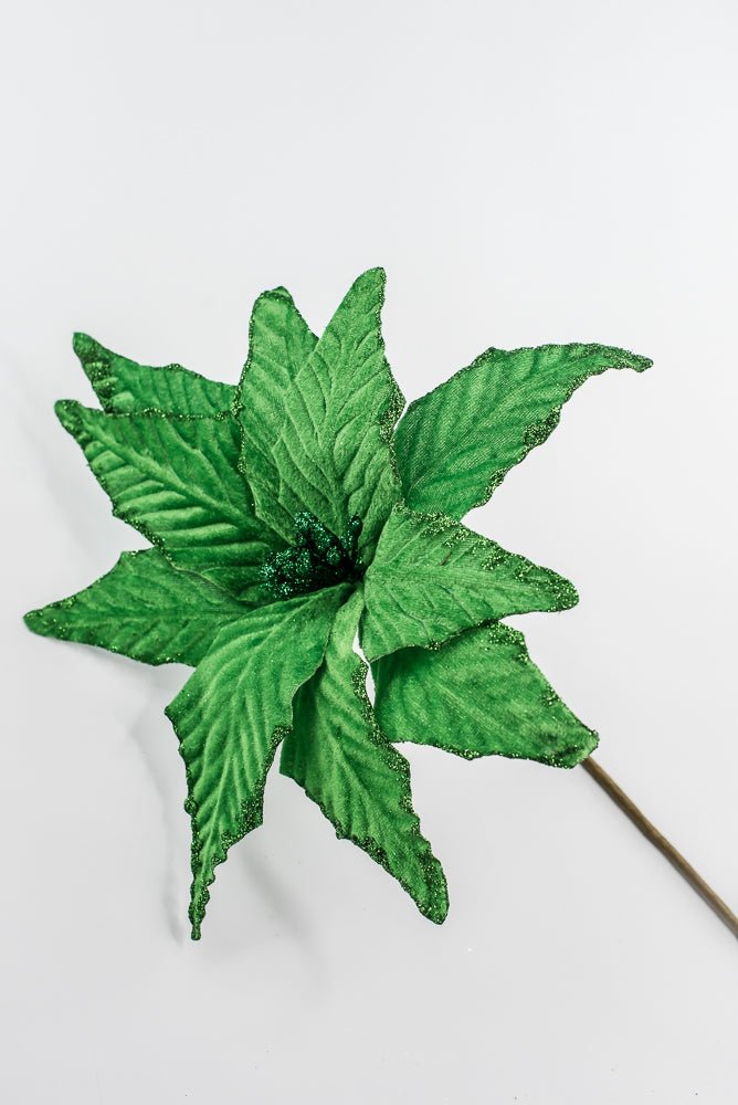 Velvet poinsettia pick - green - Greenery Market85730GN