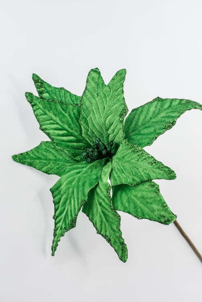 Velvet poinsettia pick - green - Greenery Market85730GN