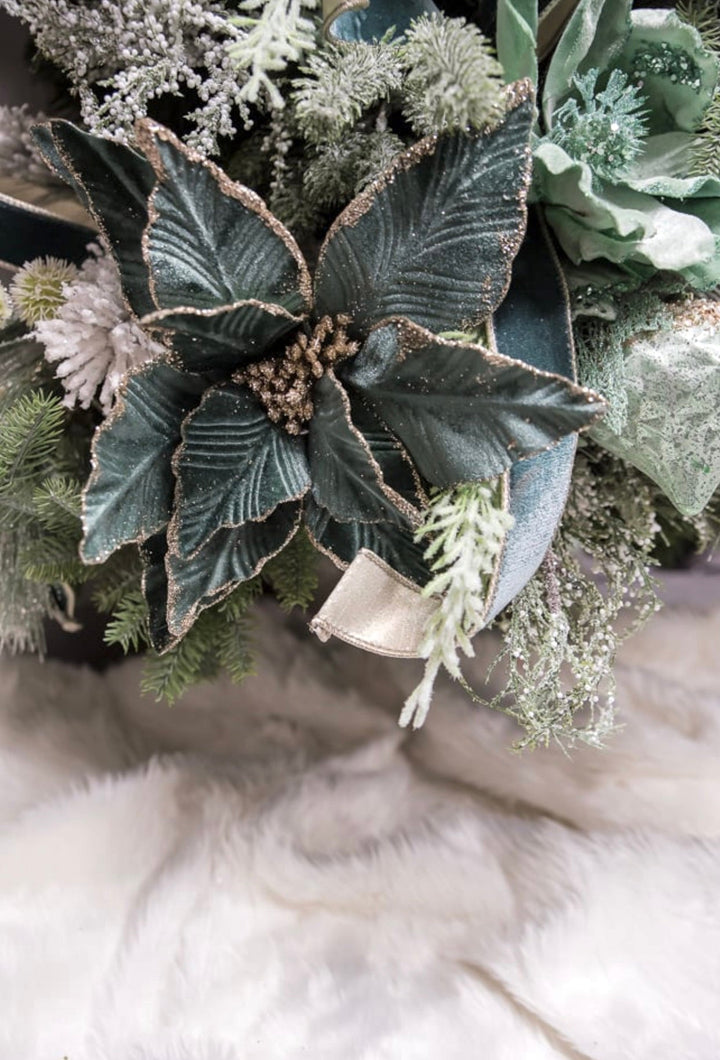 Velvet poinsettia stem - blue green - Greenery Market227550