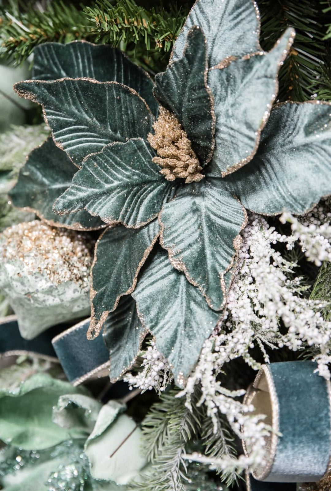 Velvet poinsettia stem - blue green - Greenery Market227550