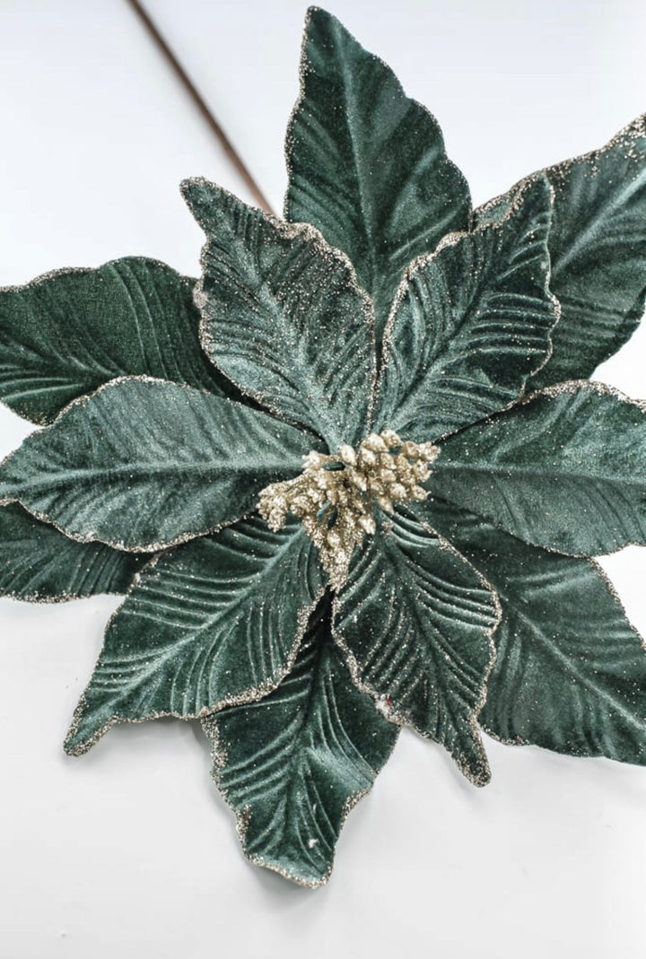 Velvet poinsettia stem - blue green - Greenery Market227550