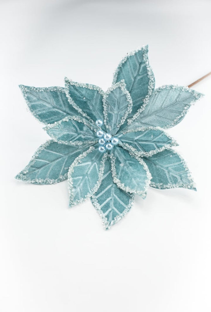 Velvet poinsettia stem - blue - Greenery Market187499